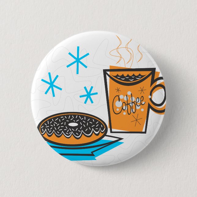 Retro Coffee and Doughnut 6 Cm Round Badge (Front)