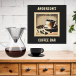 Retro Coffee Bar  Faux Canvas Print<br><div class="desc">Create a cosy and nostalgic atmosphere with this personalised faux canvas wall art featuring a retro coffee shop design in brown and tan. Customise it with your name to make it uniquely yours. Immerse yourself in the vintage charm of this artwork, and let it transport you to the bygone era...</div>