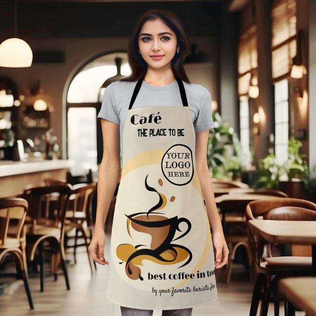 Retro Coffee Barista Apron (Apron with a simple design with retro coffee cup - with logo template - café - barista - coffee shop)