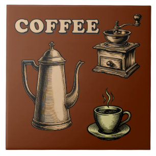 Retro Coffee Cafe Pattern Ceramic Tile