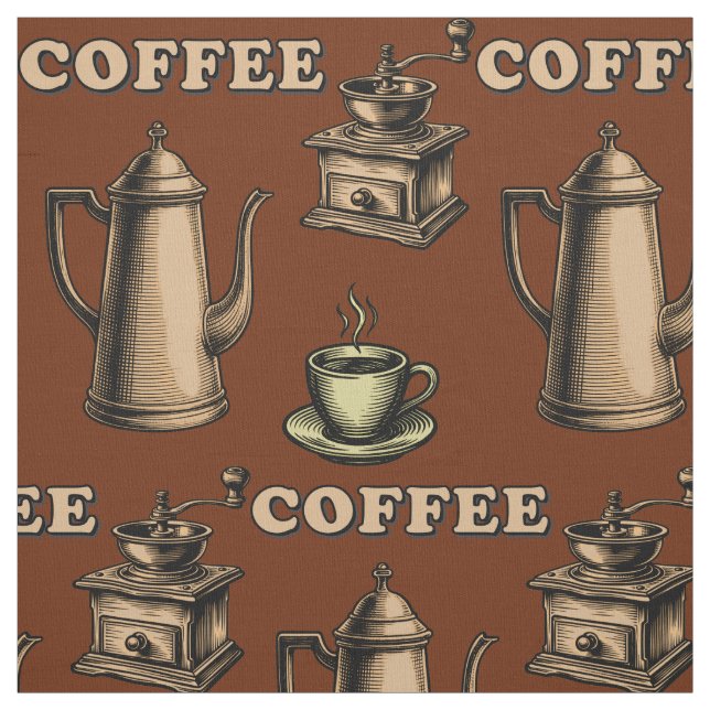 Retro Coffee Cafe Pattern Fabric (Swatch)