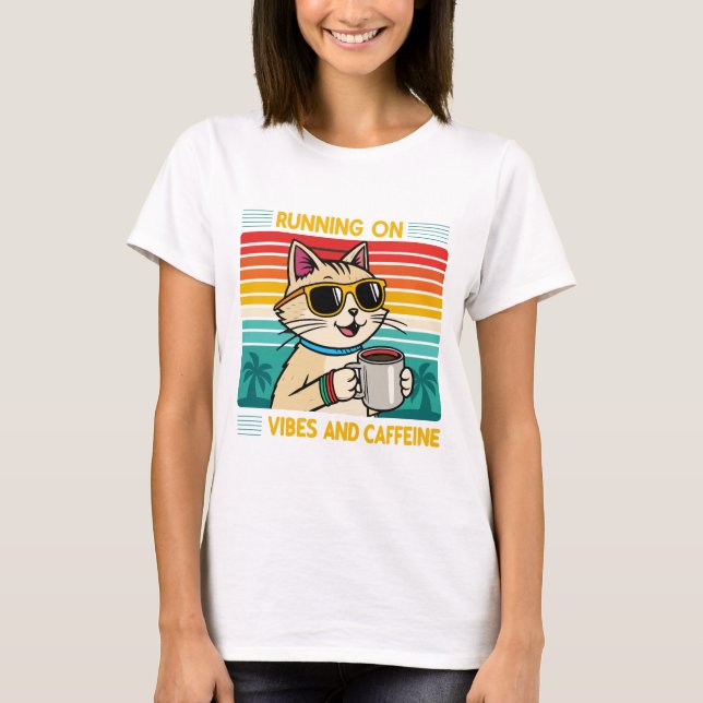 Retro Coffee Cat Vibes - Caffeine Lover Women's T-Shirt (Front)