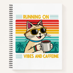 Retro Coffee Cat Vibes - Funny Caffeine Lover Notebook