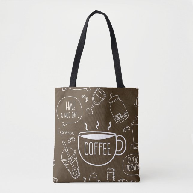 Retro Coffee Cup Pattern – Perfect for Barista Tote Bag (Front)