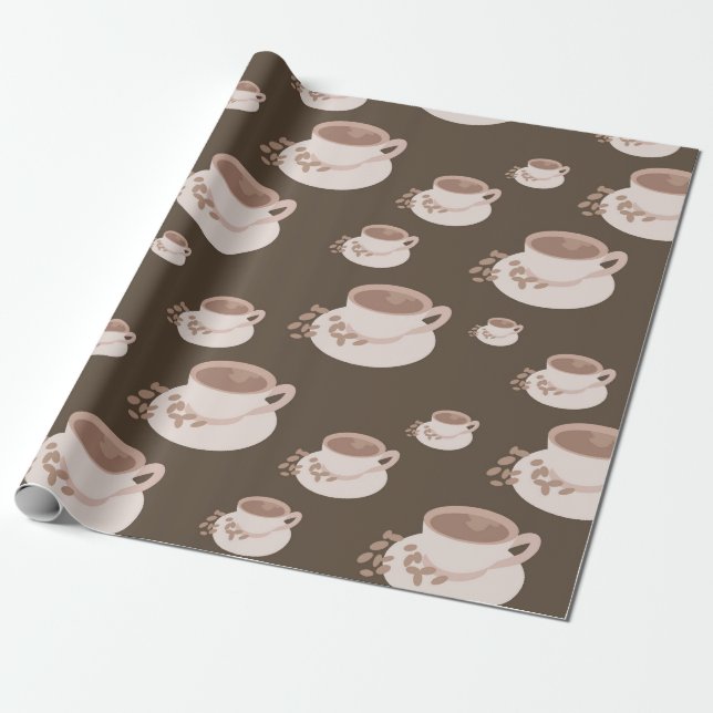 Retro Coffee Cup Saucer Hot Chocolate Gift Wrapping Paper (Unrolled)