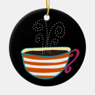 Retro Coffee Cup Tea Custom Ceramic Tree Decoration