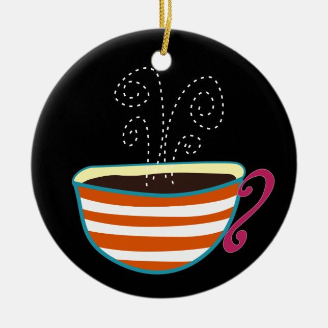 Retro Coffee Cup Tea Custom Ceramic Tree Decoration (Front)