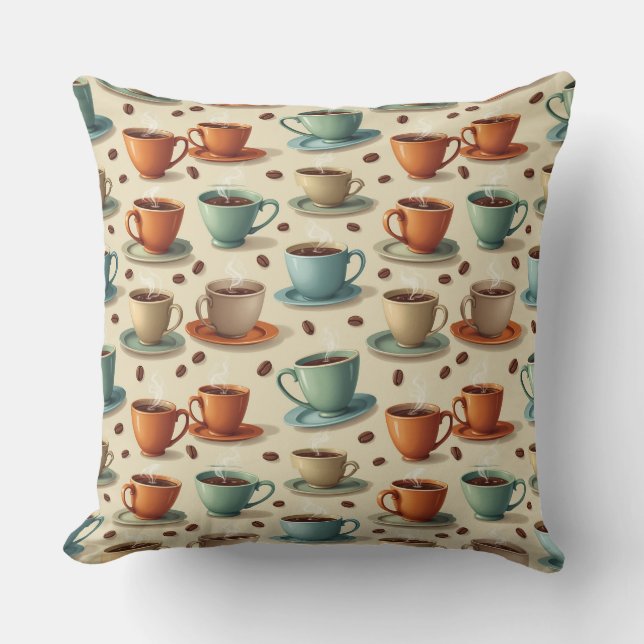 Retro Coffee Cups Cushion (Front)