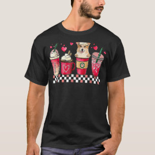 Retro Coffee Hearts Corgi Valentines Day Dog T-Shirt