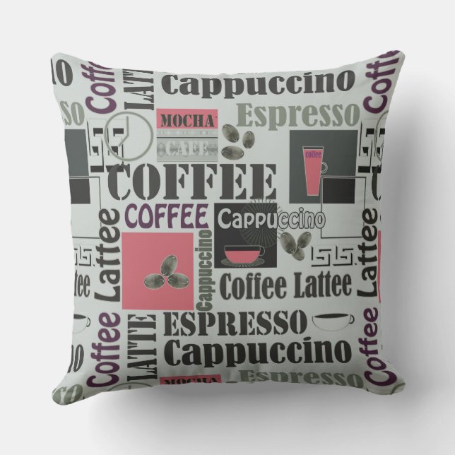 retro coffee kitchen pattern for espresso latte  cushion (Back)