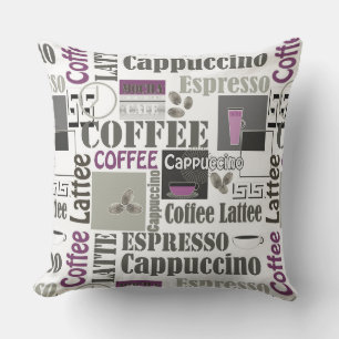 retro coffee kitchen pattern for espresso latte cushion