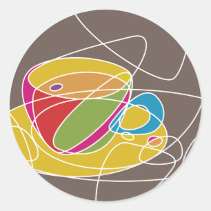 retro coffee lines classic round sticker