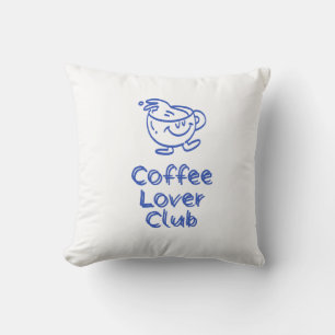 Retro Coffee Lover Club Smiling Mug Blue Minimalis Cushion