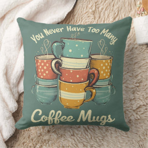 Retro Coffee Mug Stack Illustration Cushion