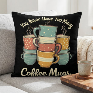 Retro Coffee Mug Stack Vintage Design Cushion