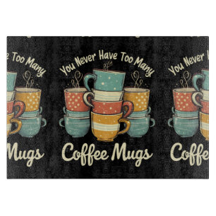 Retro Coffee Mug Stack Vintage Design Cutting Board