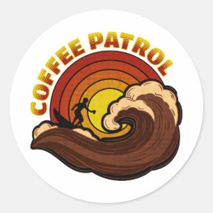 Retro Coffee Patrol Classic Round Sticker