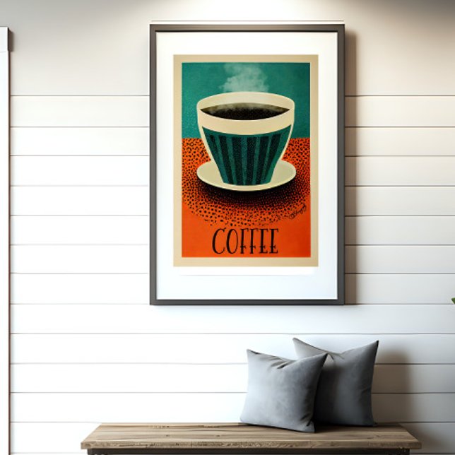 Retro Coffee Poster (Coffee poster is shown in a frame on a wall)