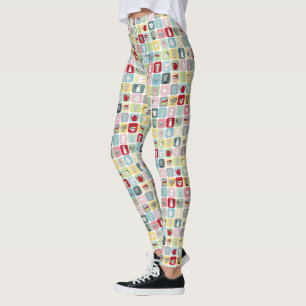 Retro Coffee Pots and Cups Pattern Leggings