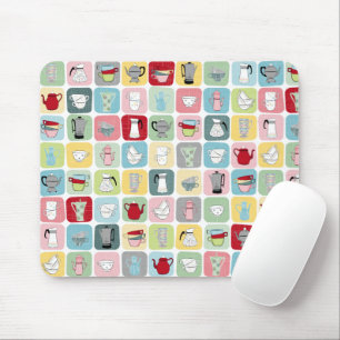 Retro Coffee Pots and Cups Pattern Mouse Pad