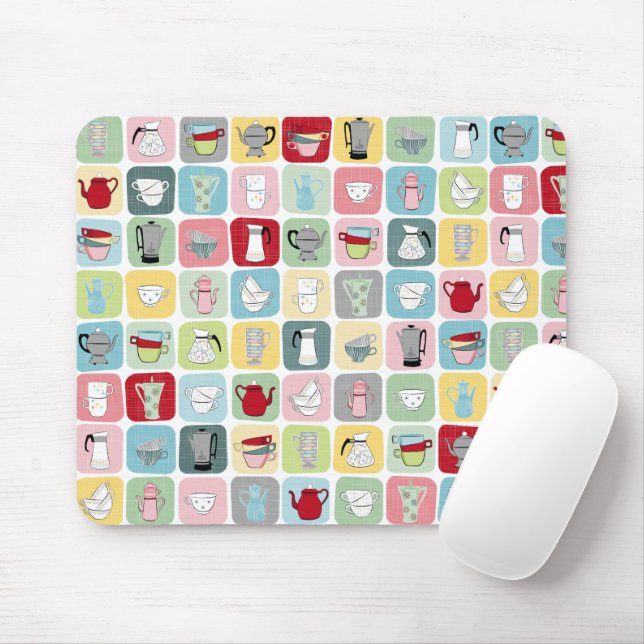 Retro Coffee Pots and Cups Pattern Mouse Pad (With Mouse)