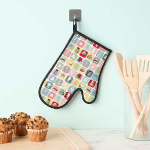 Retro Coffee Pots and Cups Pattern Oven Mitt