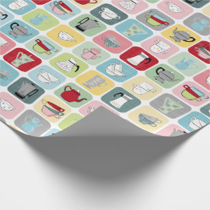 Retro Coffee Pots and Cups Pattern Wrapping Paper