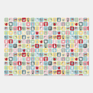 Retro Coffee Pots and Cups Pattern Wrapping Paper Sheet