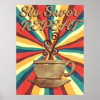 Retro Coffee Quote-Vintage Sip Savour Repeat