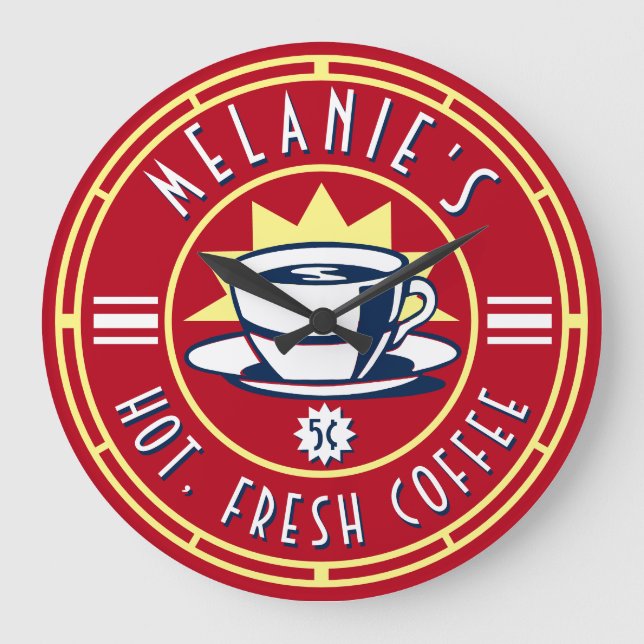 Retro Coffee Shop Café Diner Template Large Clock (Front)