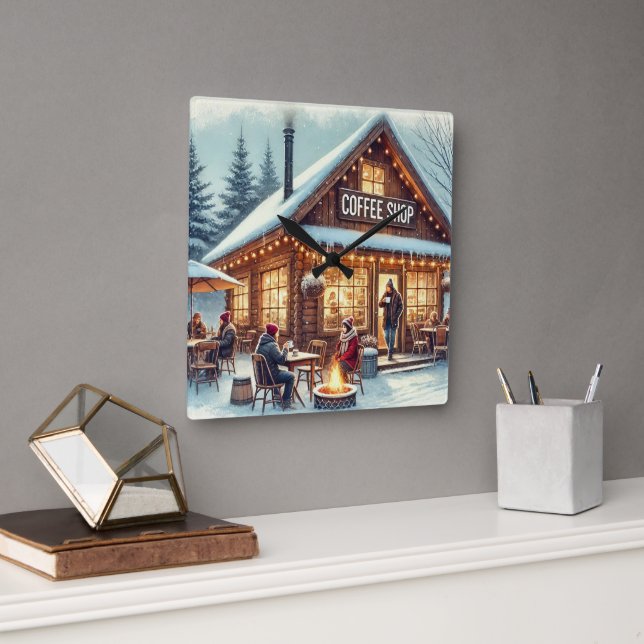 Retro Coffee Shop Vibes Square Wall Clock (Office)