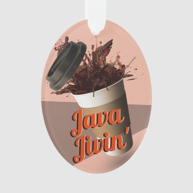 Retro Coffee Splash Mocha Pink Paper Cup Java Jive Ornament (Front)