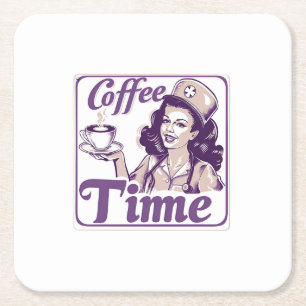 Retro Coffee Time Ad Square Paper Coaster