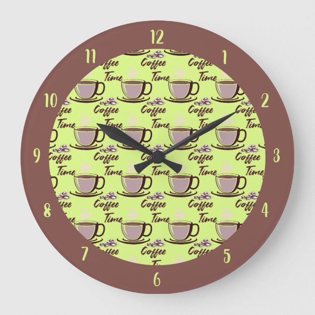 Retro Coffee Time Coffee Cup Mug Kitchen Large Clock (Front)