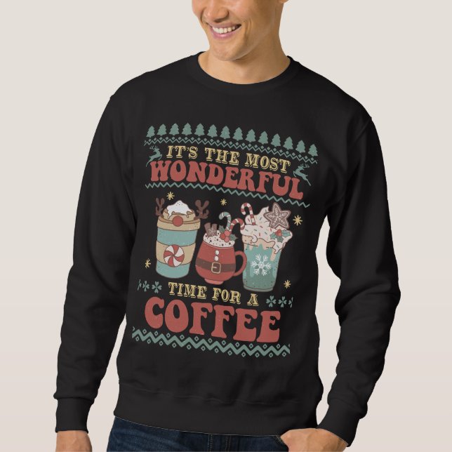 Retro "Coffee Time" Funny Christmas Ugly Sweater  (Front)