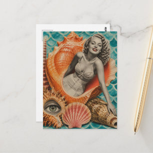 Retro Collage She Sells the Seashells Postcard