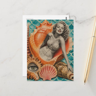 Retro Collage She Sells the Seashells Postcard