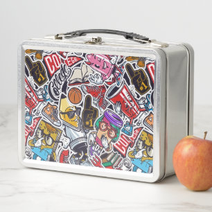 Retro College Life Mascot Sticker Bomb Metal Lunch Box