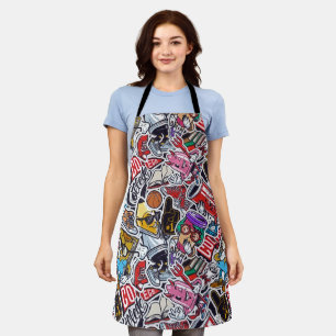 Retro College Sticker Bomb Graffiti Pattern Apron