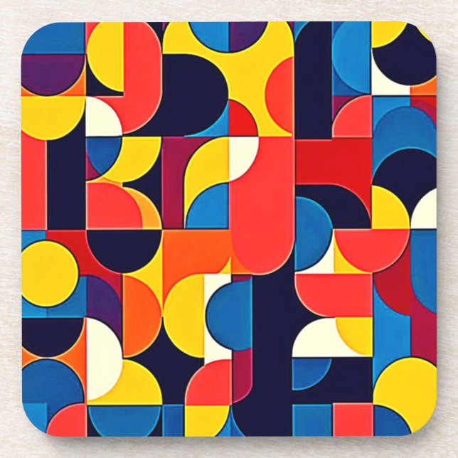 Retro Color Block Geometry Art Coaster (Front)