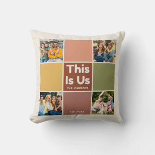 Retro Color Block This Is Us Quote 4 Photo Collage Cushion