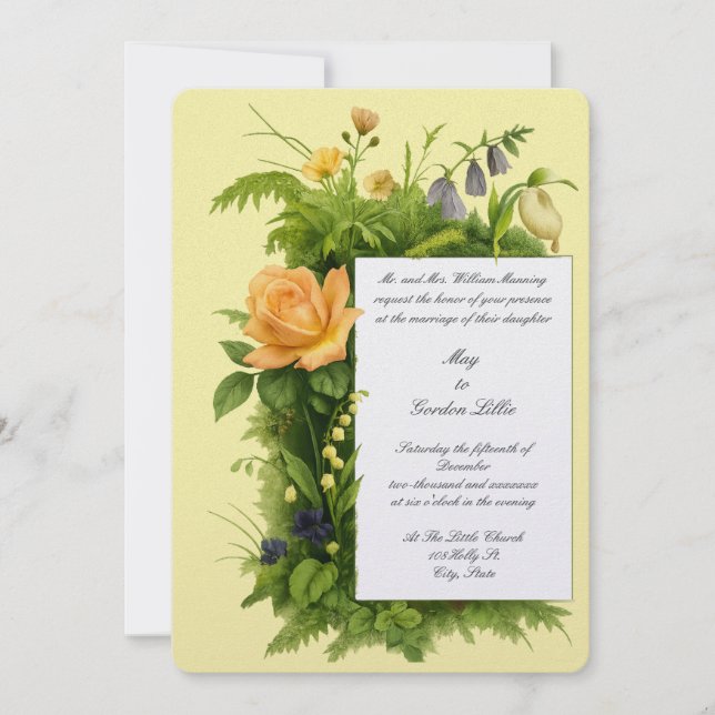 Retro Color Botanical Wildflowers Wedding Invitation (Front)