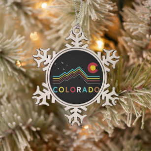 Retro Colorado Flag Rocky Mountain Souvenir Snowflake Pewter Christmas Ornament