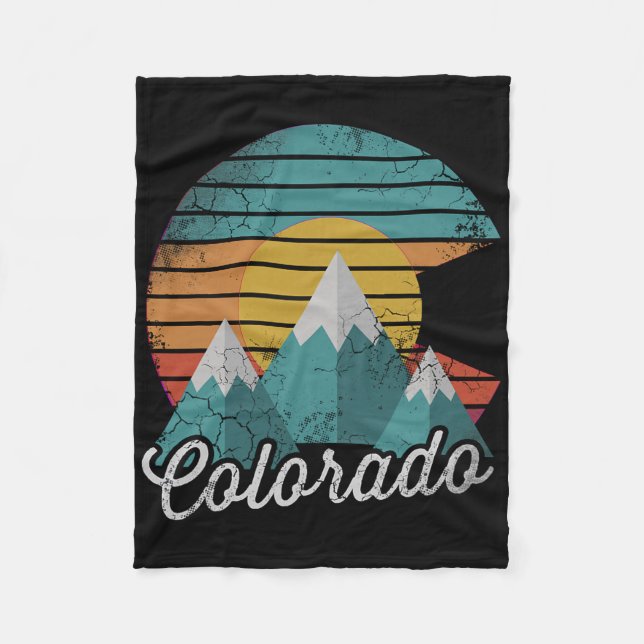 Retro Colorado Mountains Home Love Family Vacation Fleece Blanket (Front)