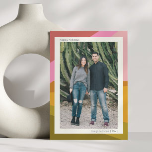 Retro Colorblock Modern Couple Photo Christmas Holiday Card