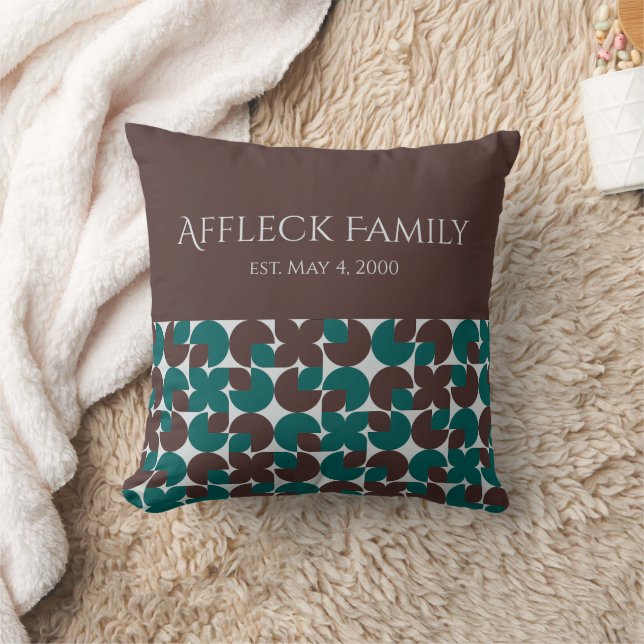 Retro Colorblocked Brown & Teal Custom Family Cushion (Blanket)