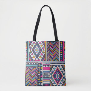 retro colored tribal vintage seamless pattern. azt tote bag