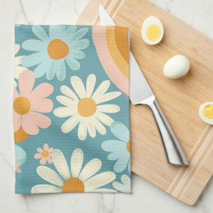 Retro Colorful Daisy's And Rainbows Tea Towel