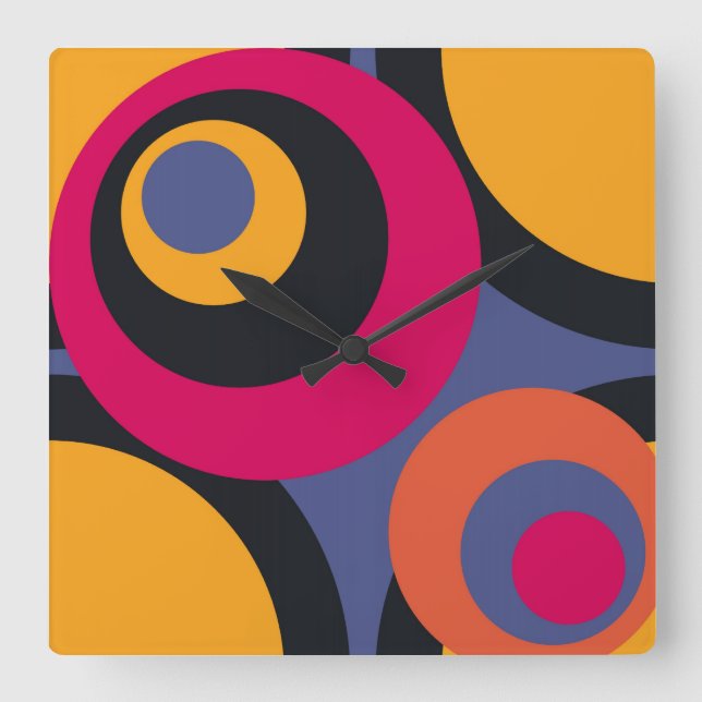Retro Colorful Fifties Abstract Art Square Wall Clock (Front)