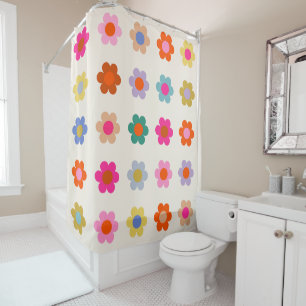 Retro Colorful Floral Preppy Abstract Flowers Shower Curtain